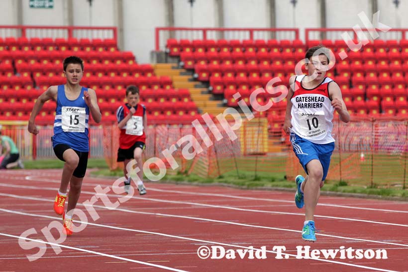 Samuel Bradley (Gateshead) winning the under-13s 200 metres at the North Eastern Champs, Gateshead.
